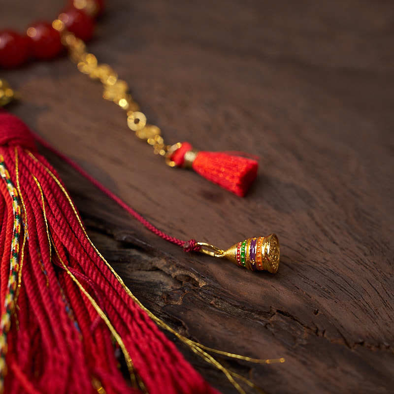 18 Beads Copper Coins Tibet Tassel Red Agate Calm Wrist Mala