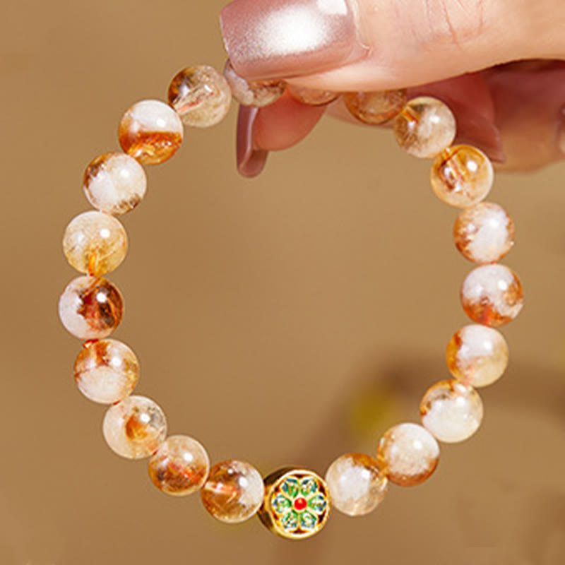 999 Sterling Silver Om Mani Padme Hum Citrine Beaded Bracelet