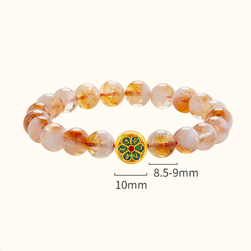 999 Sterling Silver Om Mani Padme Hum Citrine Beaded Bracelet