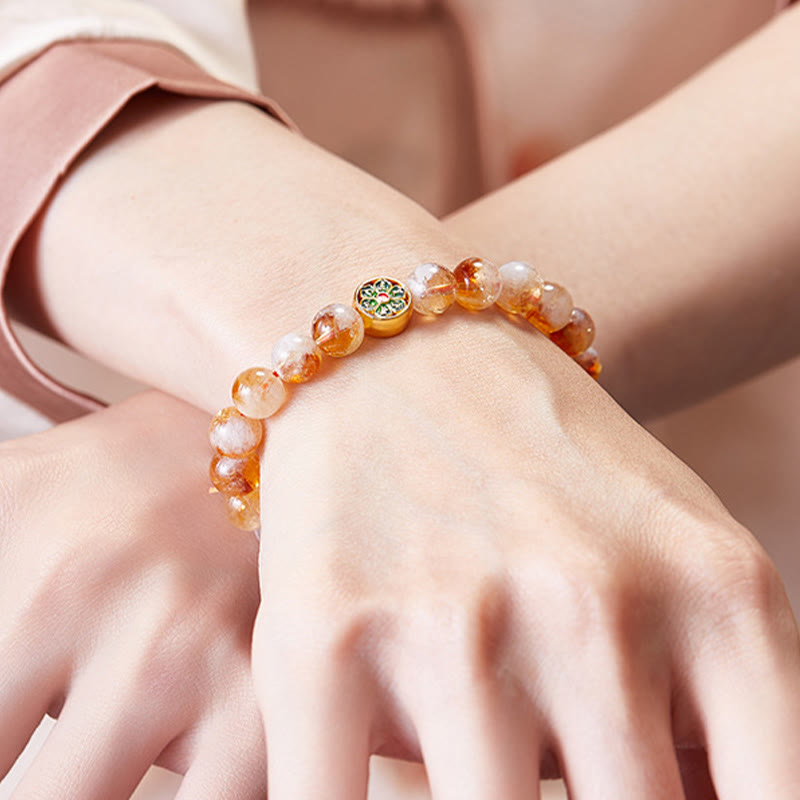 999 Sterling Silver Om Mani Padme Hum Citrine Beaded Bracelet