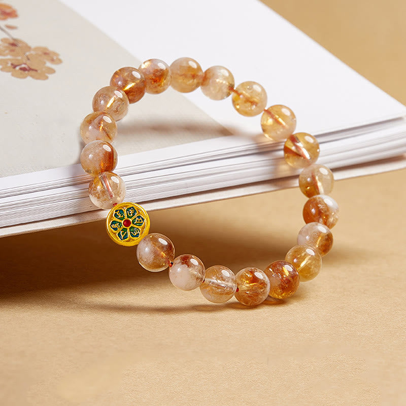 999 Sterling Silver Om Mani Padme Hum Citrine Beaded Bracelet