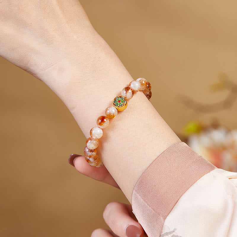 999 Sterling Silver Om Mani Padme Hum Citrine Beaded Bracelet