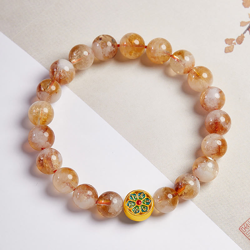 999 Sterling Silver Om Mani Padme Hum Citrine Beaded Bracelet