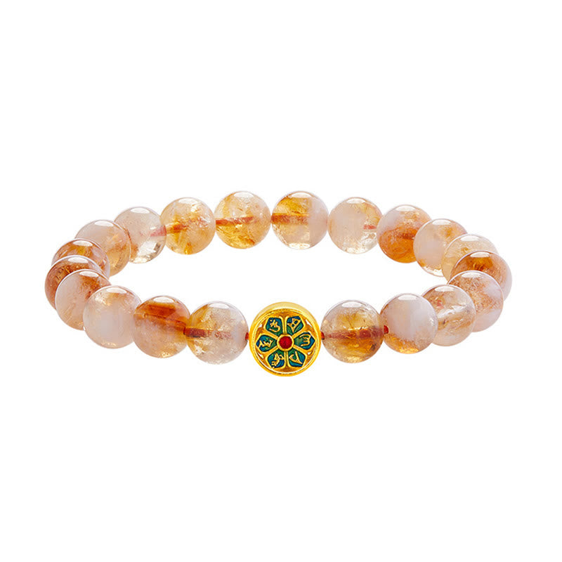 999 Sterling Silver Om Mani Padme Hum Citrine Beaded Bracelet