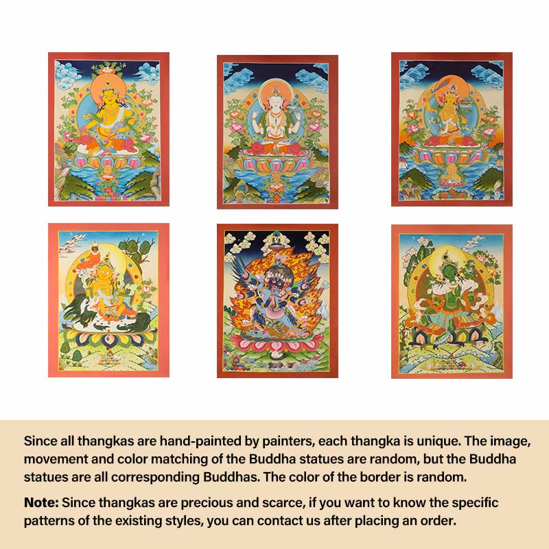 Tibetan Thangka Painting Yellow God of Wealth Green Tara Avalokitesvara Handmade Decoration Blind Box(Random Style)