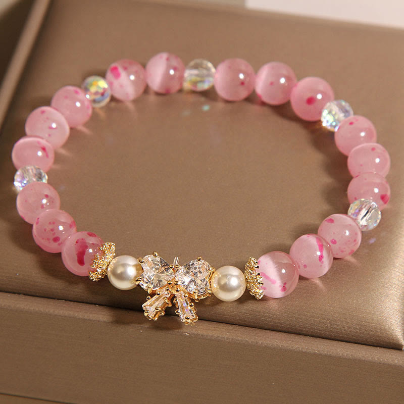 Cherry Blossom Pink Cat's Eye Pearl Bow-knot Rosette Support Bracelet