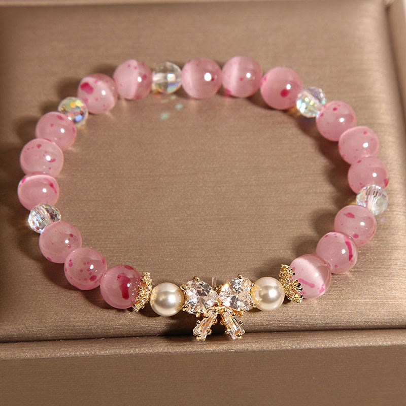Cherry Blossom Pink Cat's Eye Pearl Bow-knot Rosette Support Bracelet