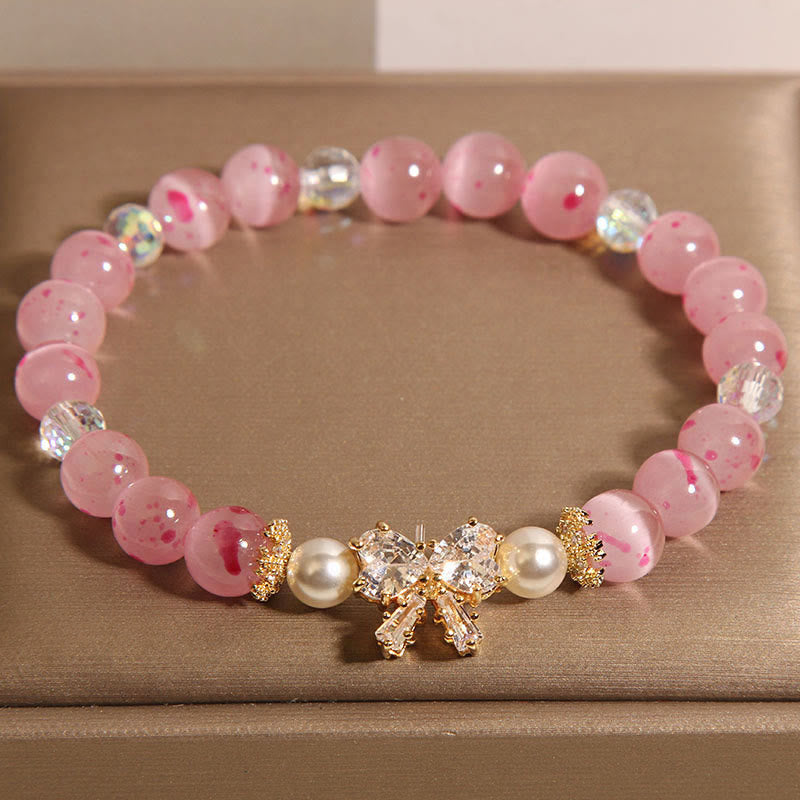 Cherry Blossom Pink Cat's Eye Pearl Bow-knot Rosette Support Bracelet