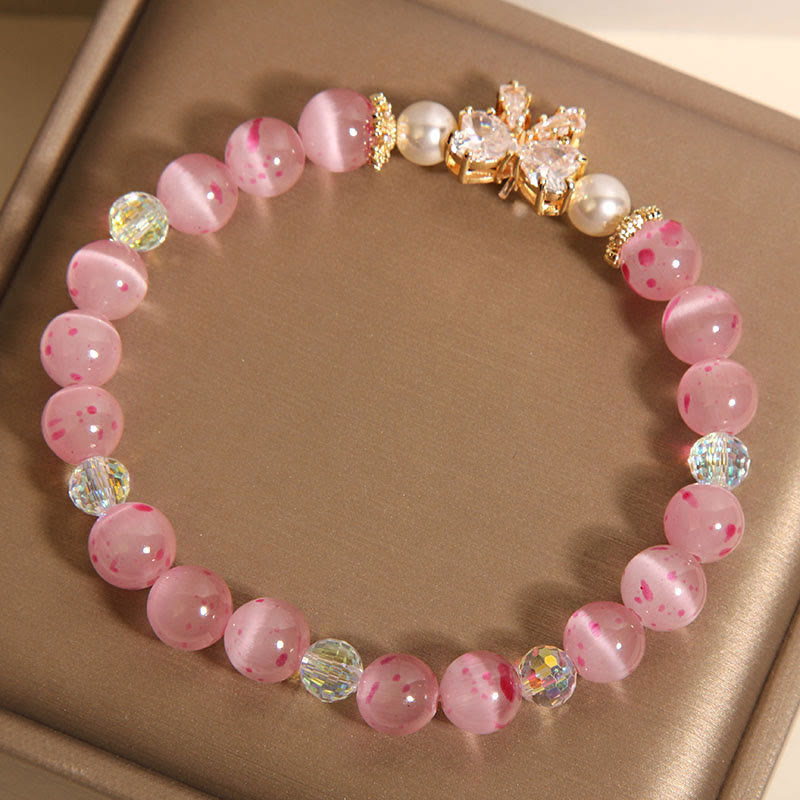Cherry Blossom Pink Cat's Eye Pearl Bow-knot Rosette Support Bracelet