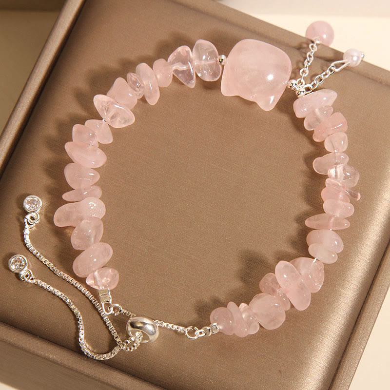 Natural Pink Crystal Agate Gravel Stone Cat Head Soothing Bracelet
