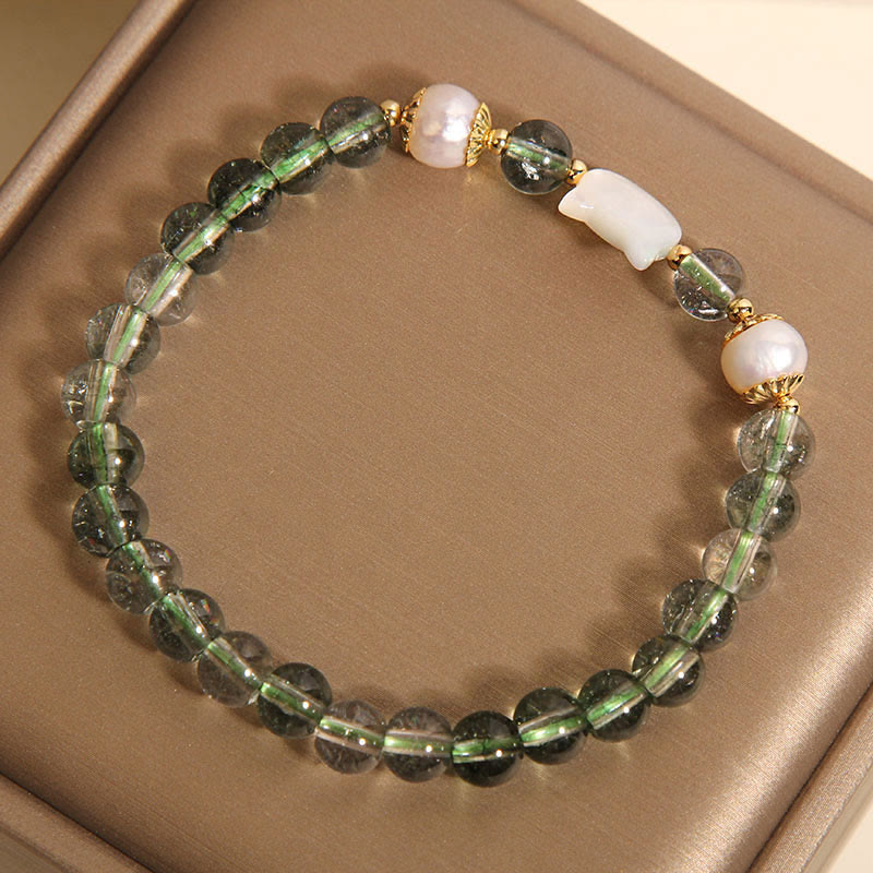 Natural Green Phantom Pearl Shell Cat Head Lucky Bracelet
