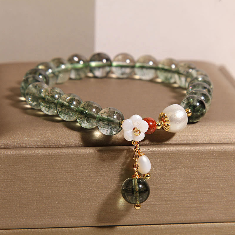 Natural Green Phantom Pearl Shell Flower Positive Bracelet