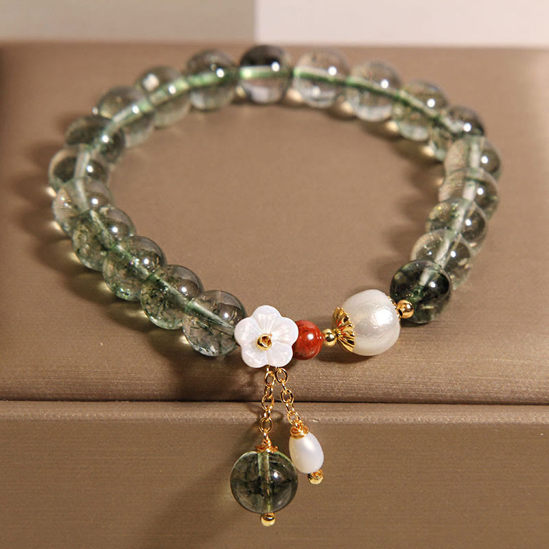 Natural Green Phantom Pearl Shell Flower Positive Bracelet