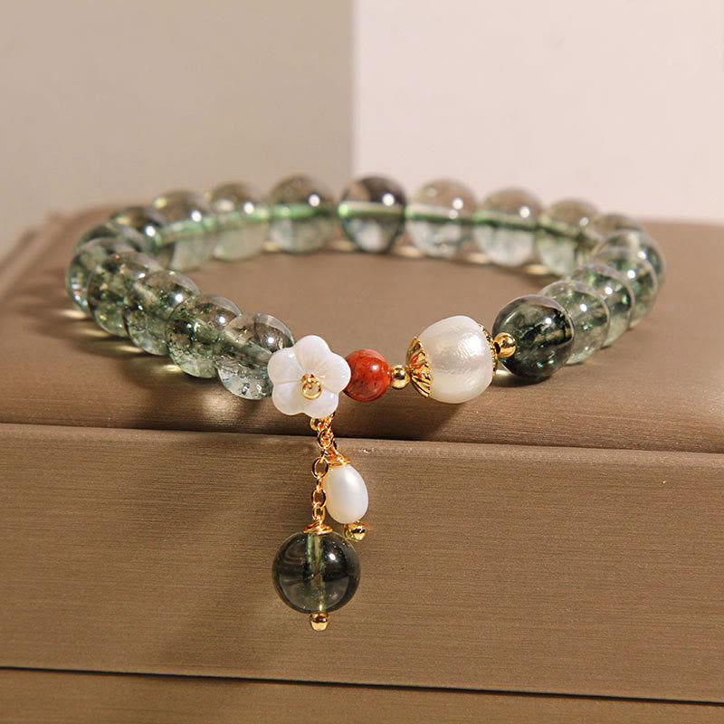 Natural Green Phantom Pearl Shell Flower Positive Bracelet