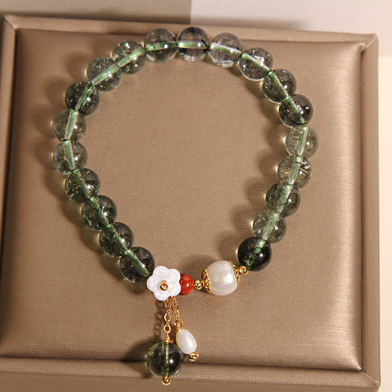 Natural Green Phantom Pearl Shell Flower Positive Bracelet