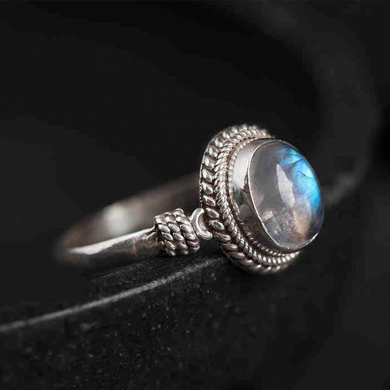925 Sterling Silver Natural Moonstone Positive Ring