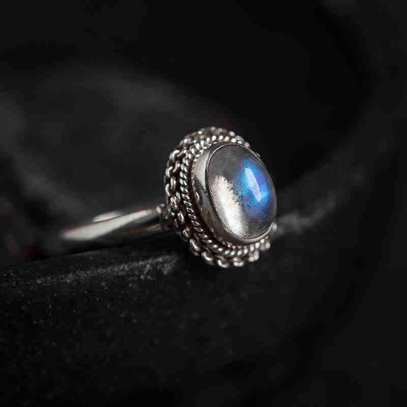 925 Sterling Silver Natural Moonstone Positive Ring