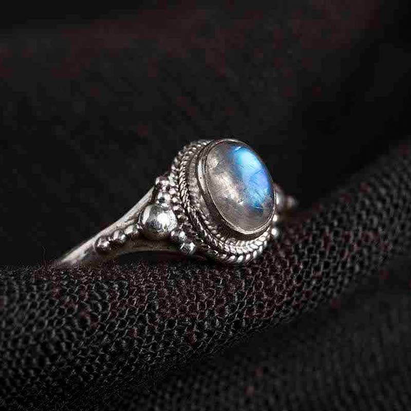925 Sterling Silver Natural Moonstone Positive Ring