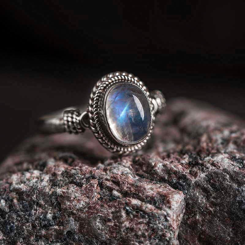 925 Sterling Silver Natural Moonstone Positive Ring