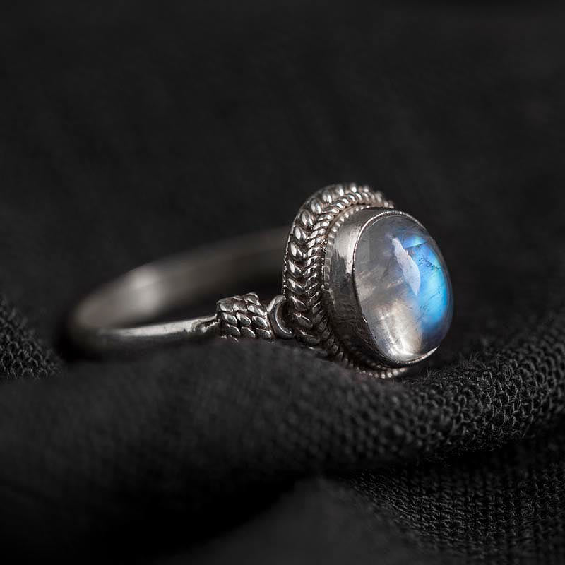 925 Sterling Silver Natural Moonstone Positive Ring