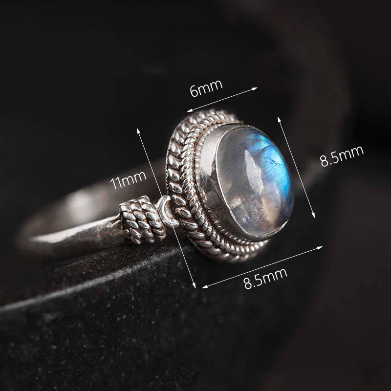 925 Sterling Silver Natural Moonstone Positive Ring