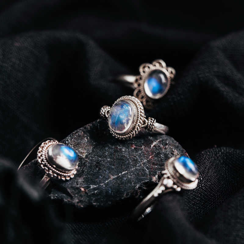 925 Sterling Silver Natural Moonstone Positive Ring