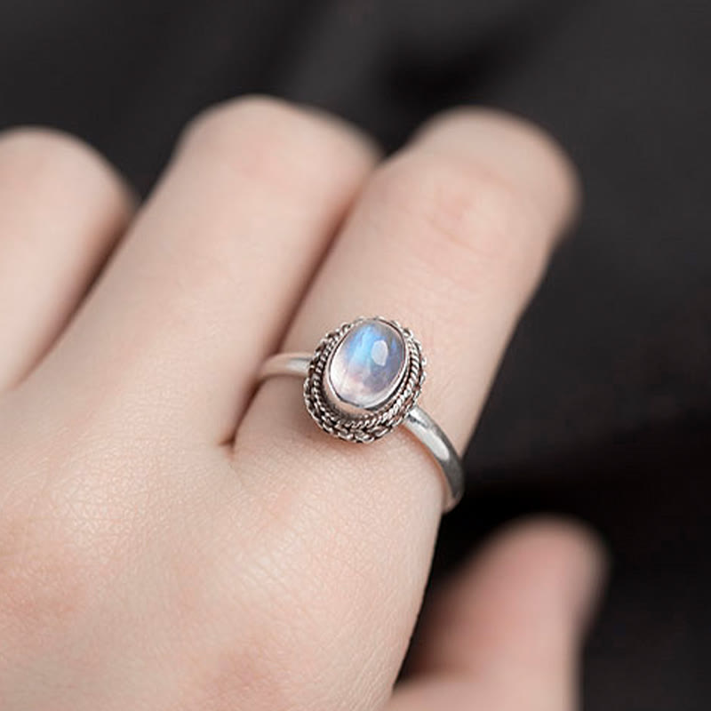 925 Sterling Silver Natural Moonstone Positive Ring