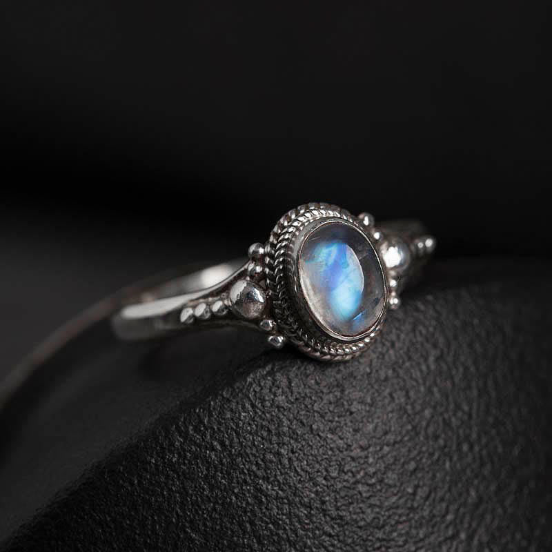 925 Sterling Silver Natural Moonstone Positive Ring