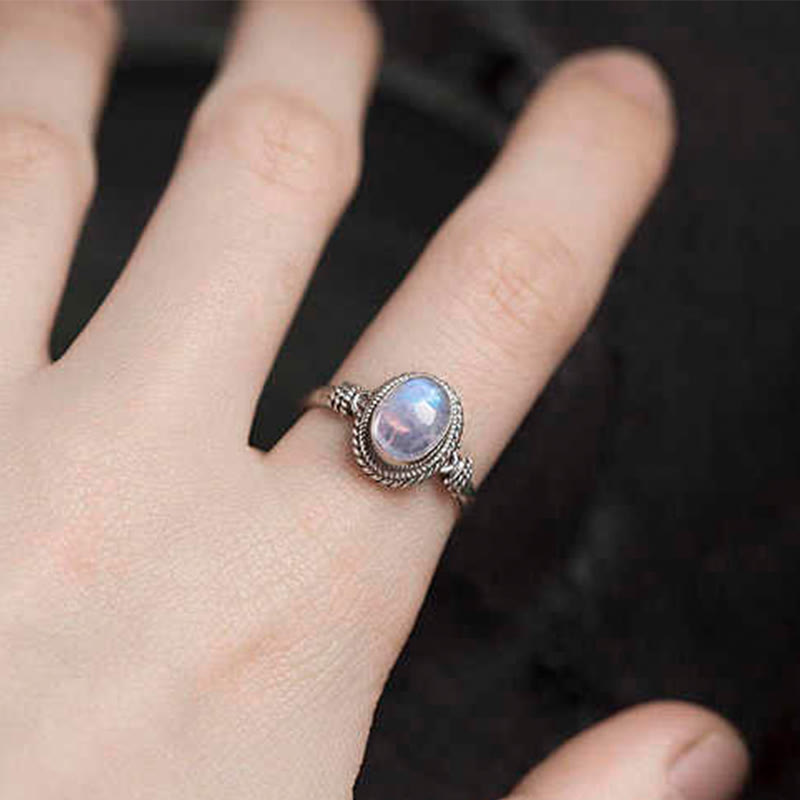 925 Sterling Silver Natural Moonstone Positive Ring