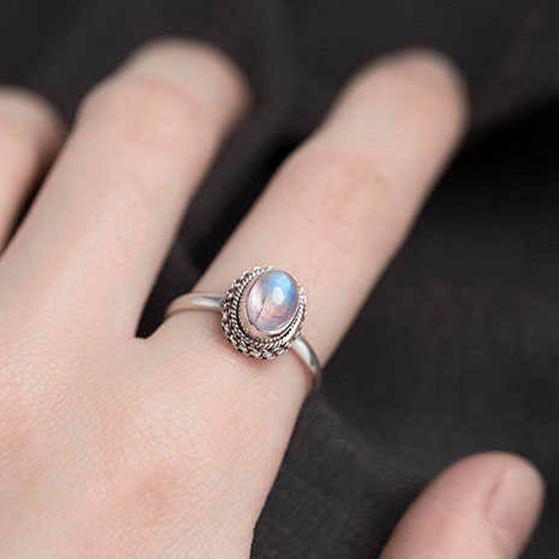 925 Sterling Silver Natural Moonstone Positive Ring