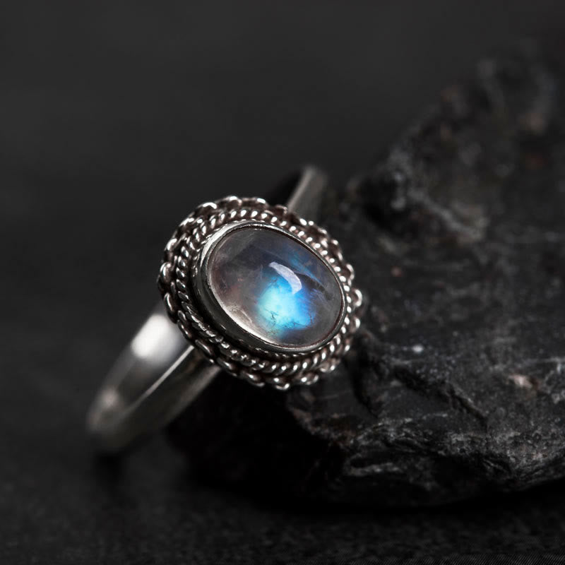925 Sterling Silver Natural Moonstone Positive Ring