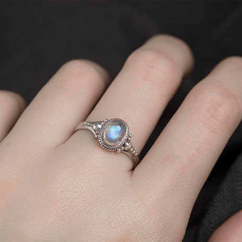 925 Sterling Silver Natural Moonstone Positive Ring