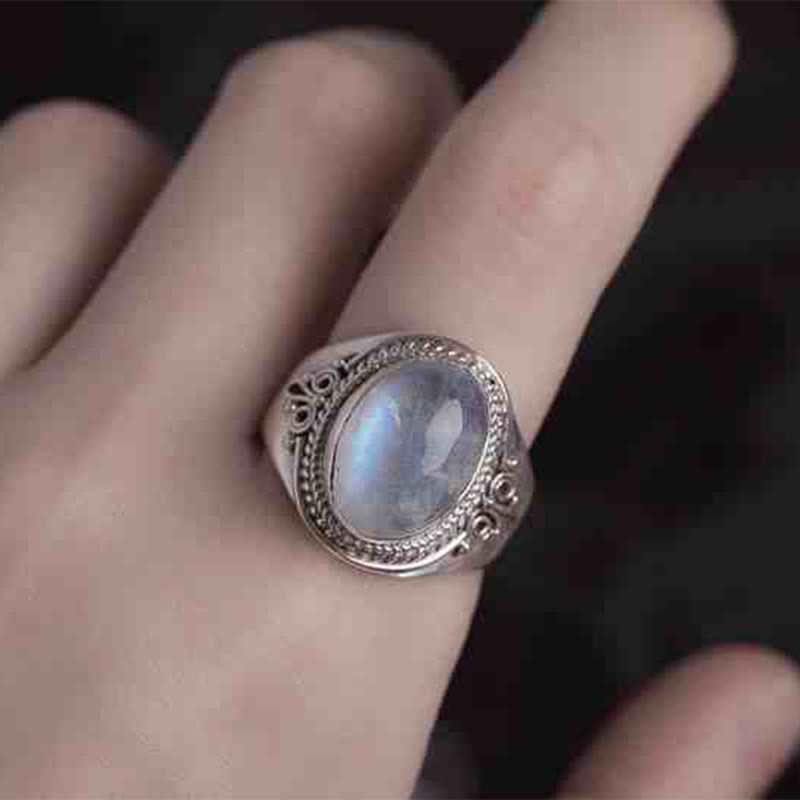 Handmade Natural Moonstone 925 Sterling Silver Adjustable Ring