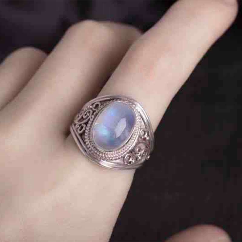 Handmade Natural Moonstone 925 Sterling Silver Adjustable Ring