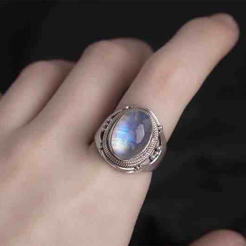 Handmade Natural Moonstone 925 Sterling Silver Adjustable Ring