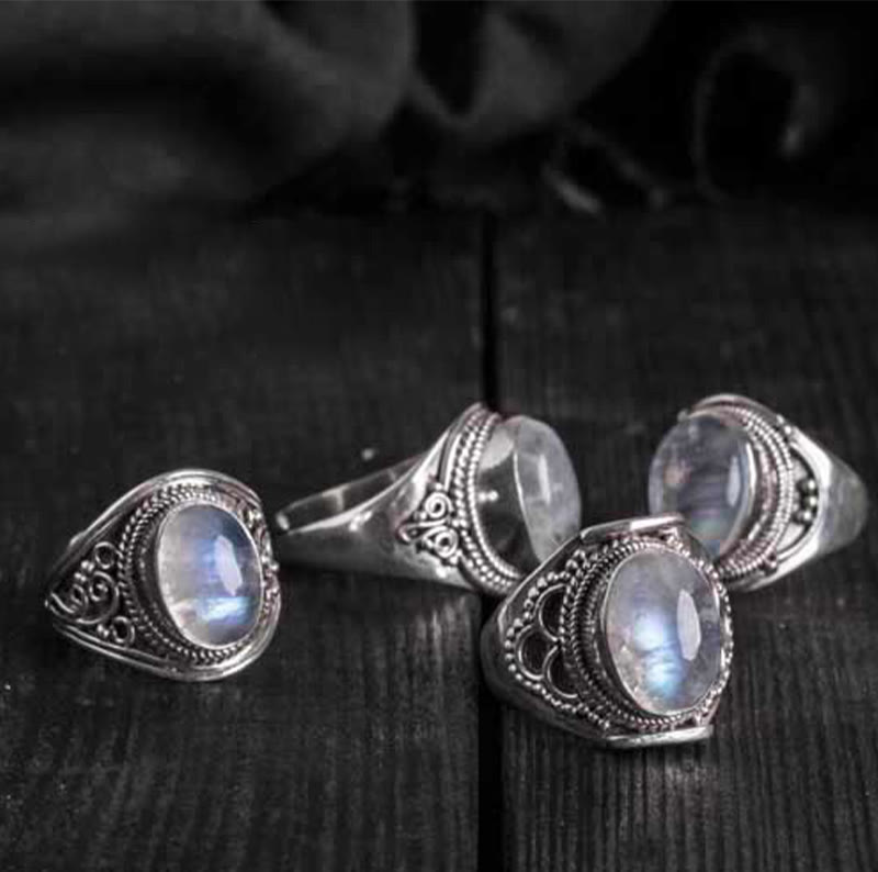 Handmade Natural Moonstone 925 Sterling Silver Adjustable Ring