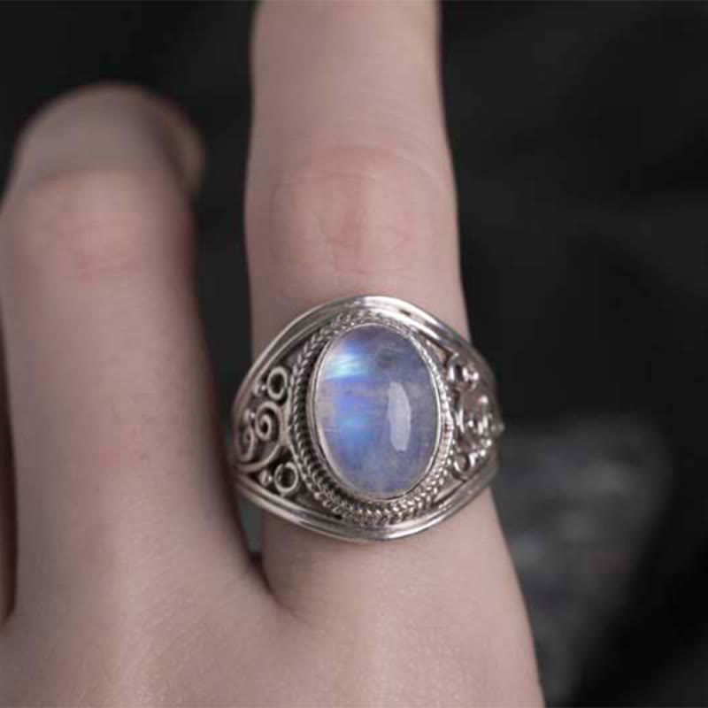 Handmade Natural Moonstone 925 Sterling Silver Adjustable Ring