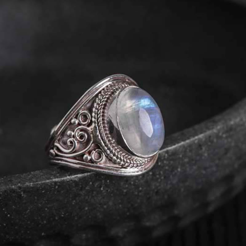 Handmade Natural Moonstone 925 Sterling Silver Adjustable Ring