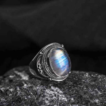 Handmade Natural Moonstone 925 Sterling Silver Adjustable Ring