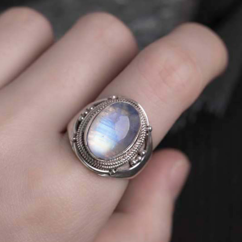 Handmade Natural Moonstone 925 Sterling Silver Adjustable Ring