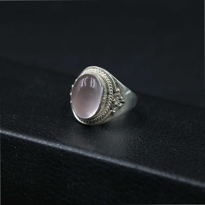 Handmade 925 Sterling Silver Natural Rose Quartz Adjustable Ring