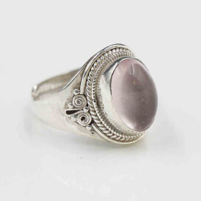 Handmade 925 Sterling Silver Natural Rose Quartz Adjustable Ring