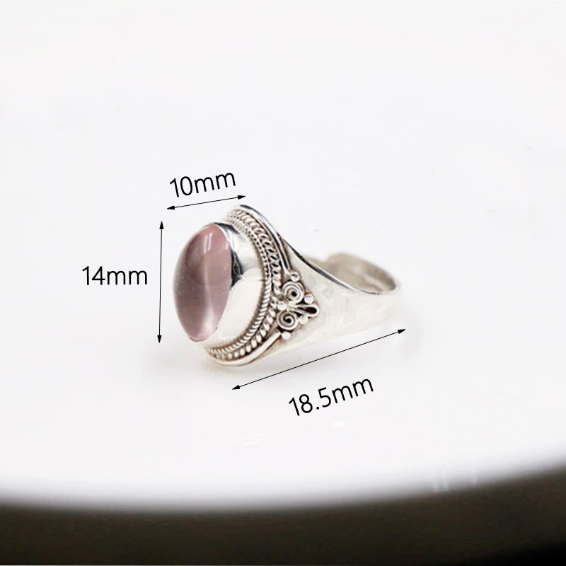 Handmade 925 Sterling Silver Natural Rose Quartz Adjustable Ring