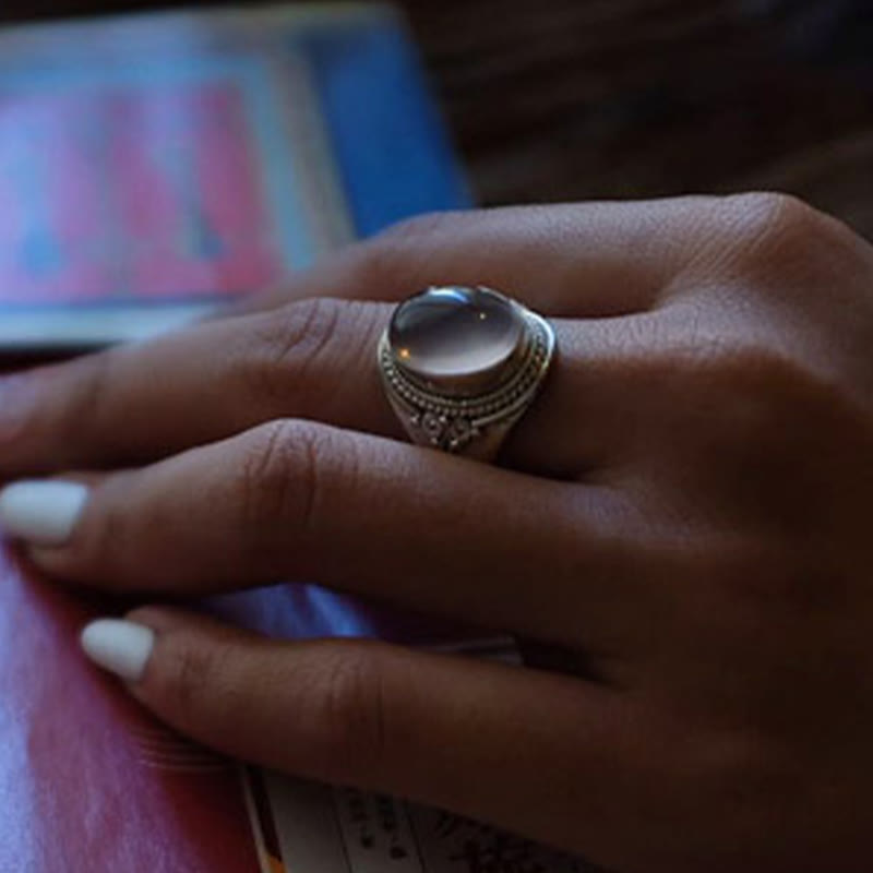Handmade 925 Sterling Silver Natural Rose Quartz Adjustable Ring