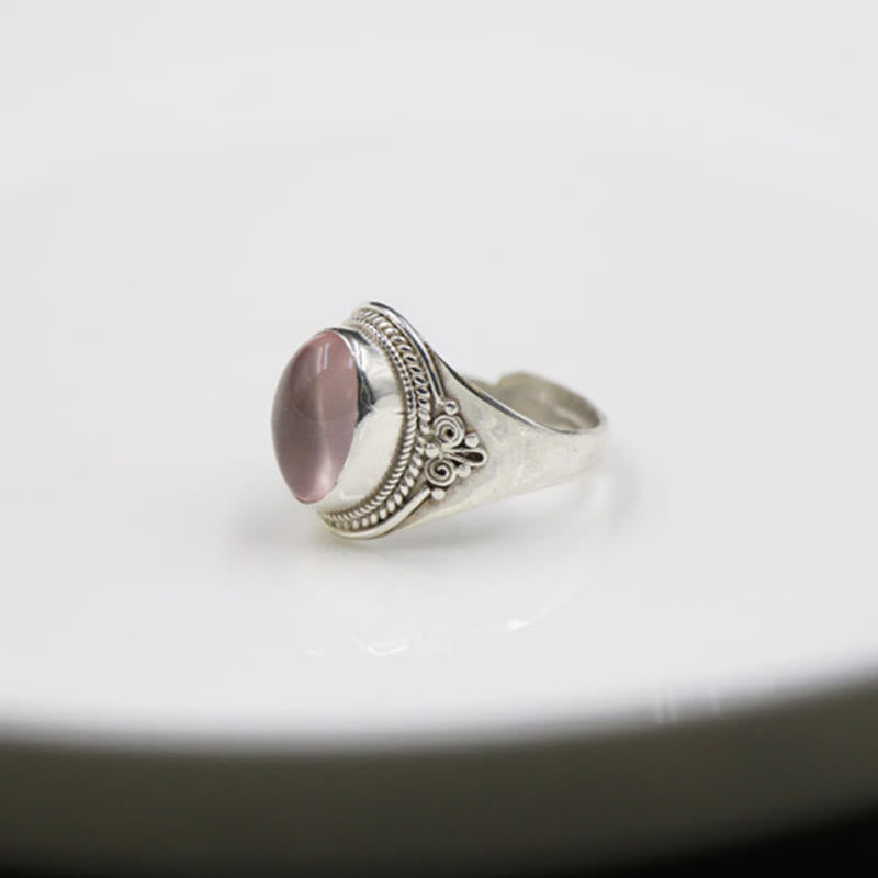 Handmade 925 Sterling Silver Natural Rose Quartz Adjustable Ring