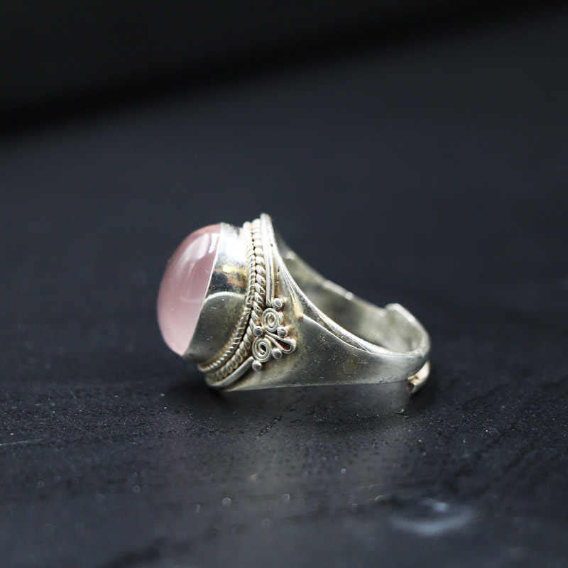 Handmade 925 Sterling Silver Natural Rose Quartz Adjustable Ring