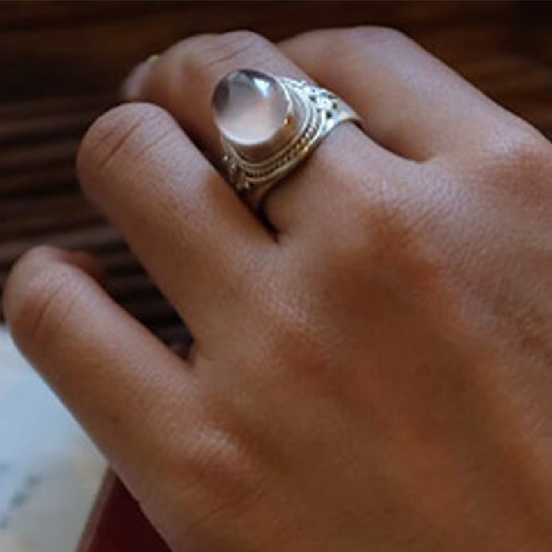 Handmade 925 Sterling Silver Natural Rose Quartz Adjustable Ring