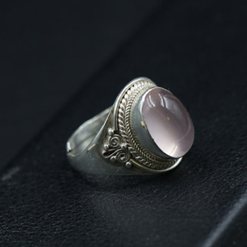 Handmade 925 Sterling Silver Natural Rose Quartz Adjustable Ring