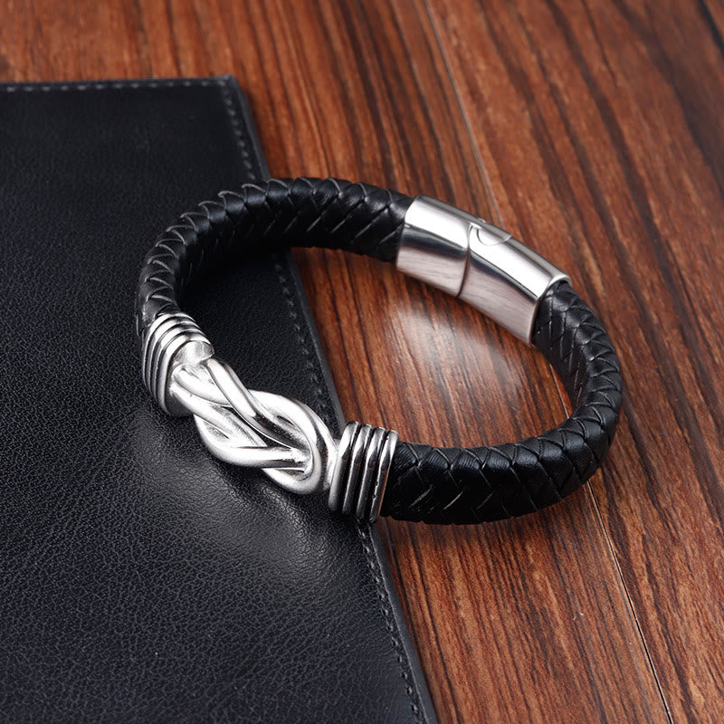 Endless Knot Pattern Titanium Steel Balance Leather Buckle Bracelet