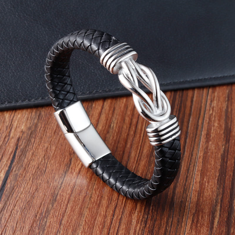 Endless Knot Pattern Titanium Steel Balance Leather Buckle Bracelet